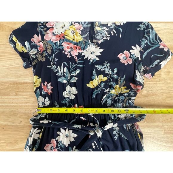 Loft Women's Size S Multicolor Jumpsuit Floral Short Sleeve Belted Cropped - Picture 10 of 10
